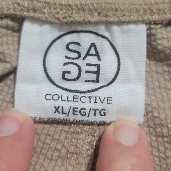 SAGE Collective Tan Textured Cropped Cargo Pants Size XL Elastic Waist Pockets - Picture 12 of 14